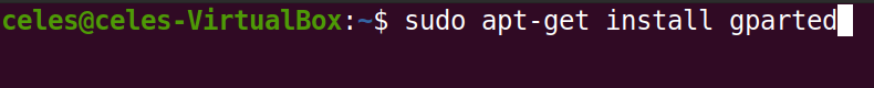 Tecleamos en el terminal de linux: sudo apt-get install gparted para instalar el programa GPARTED.