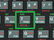 Examinando donde está MERGE vemos está en la tecla T en modo E (exterior) y por debajo (rojo), por tanto ya tenemos el cursor en modo E, ahora hay que pulsar SS+T.