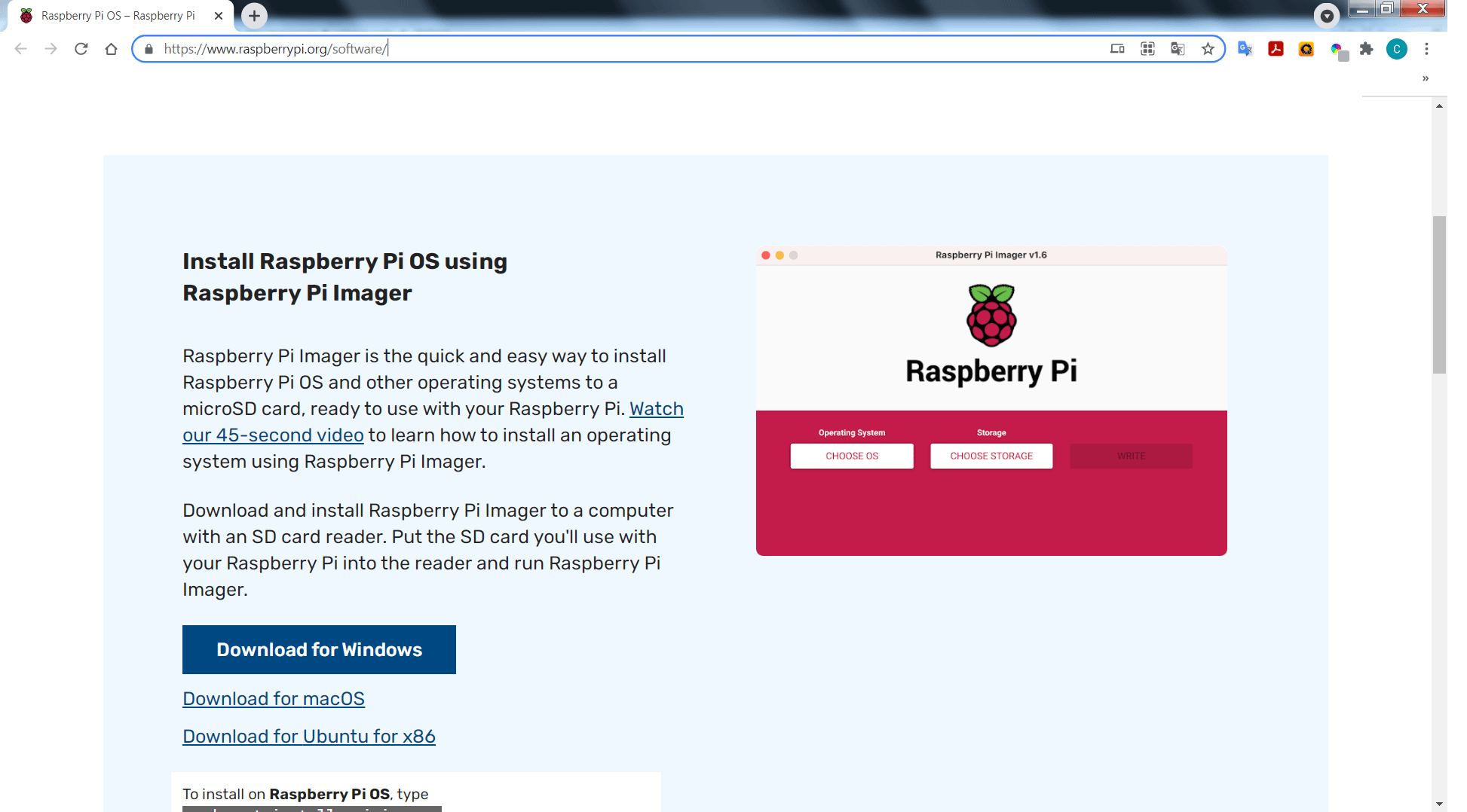 Esta es la página de descarga de Raspberry imager.