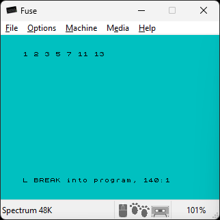 Programa BASIC Sinclair interrumpido por la pulsación de BREAK