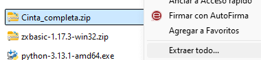 Sobre el archivo, le damos a extraer todo con el BDR (botón derecho del ratón)
