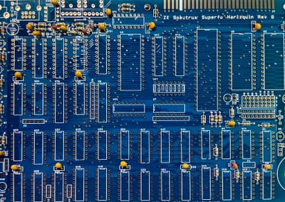 Vista general de pCB Con resistencias y condensadores.