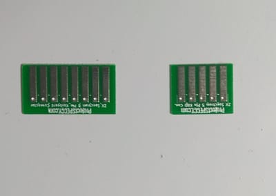 Detalle de los PCBs que hacen que nuestro cables se puedan usar en un conector de membrana como en un Spectrum original.