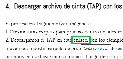 Hacemos clic en el enlace del párrafo anterior para descargar el archivo de cinta TAP.